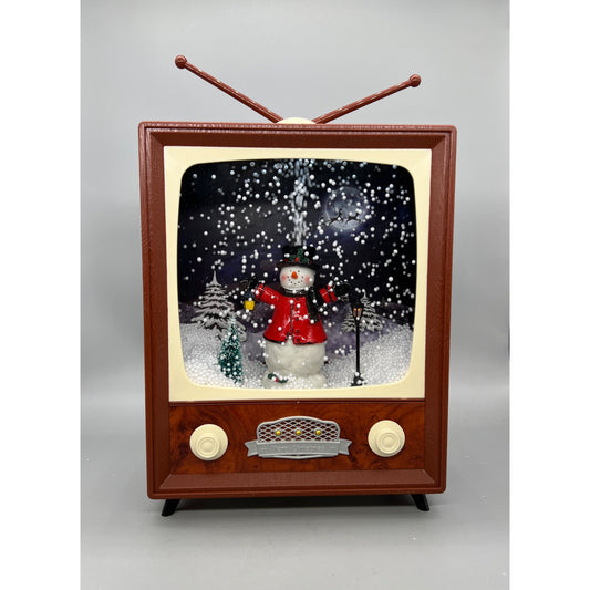Vintage Style Snowman Television Christmas Decoration 11.75"x9" With LED Lights & Snow Effect Battery Or USB Powered
