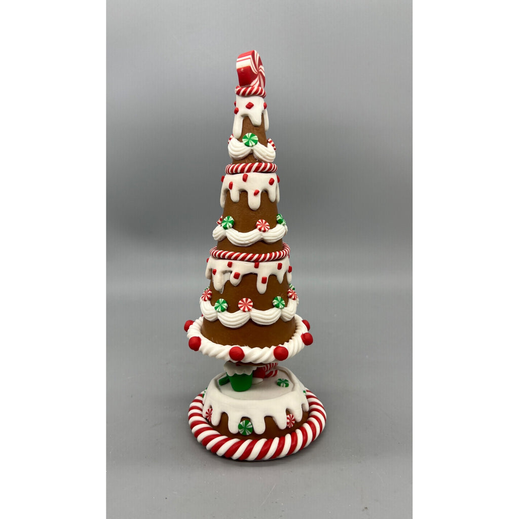 Gingerbread Tree Decoration With Candy Cane & Peppermint Accents 9.5” Hand Decorated