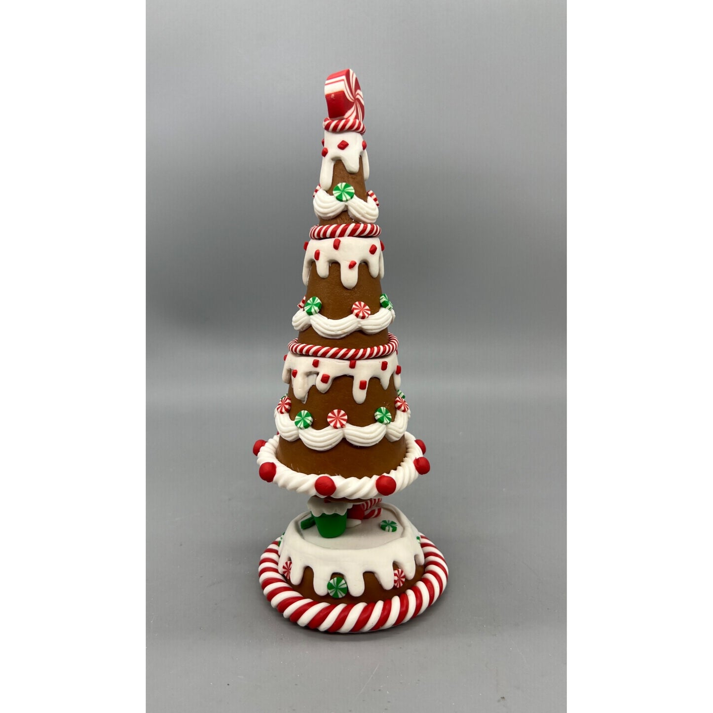 Gingerbread Tree Decoration With Candy Cane & Peppermint Accents 9.5” Hand Decorated