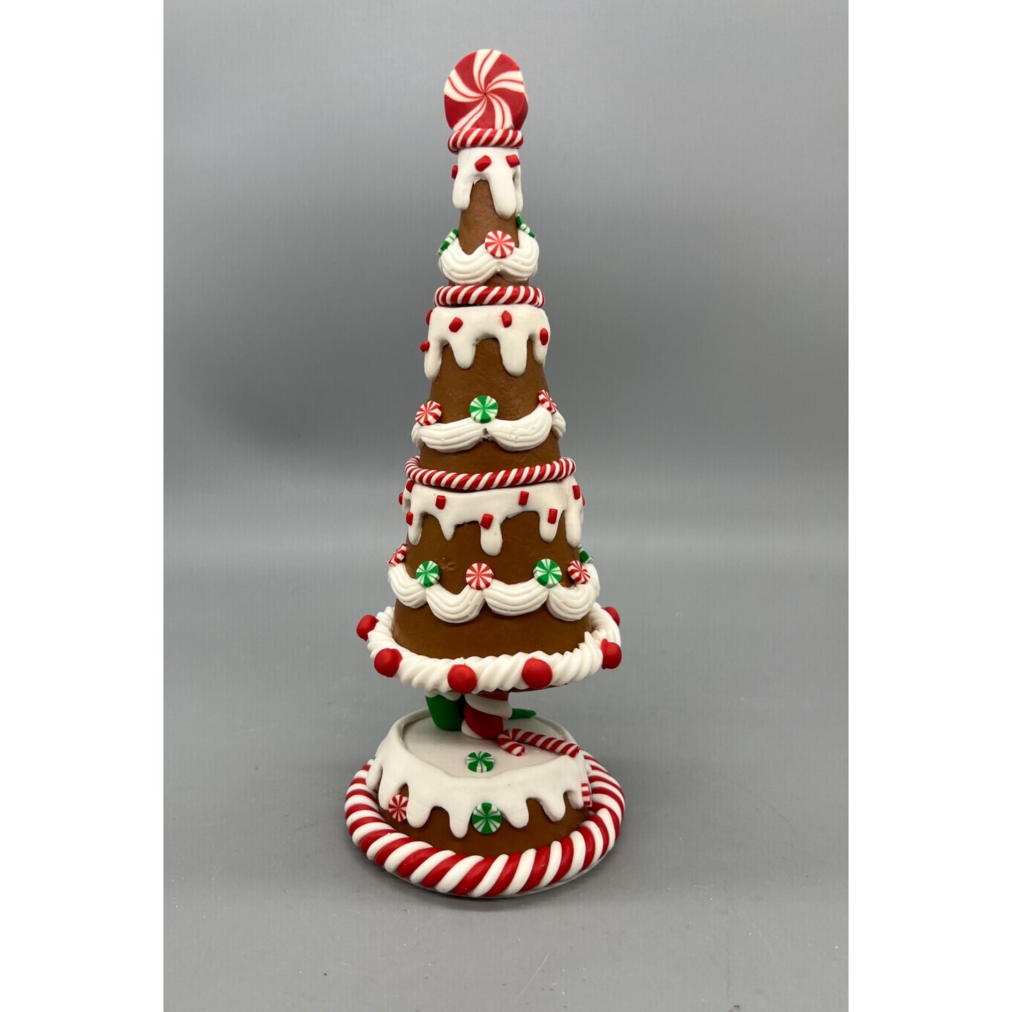 Gingerbread Tree Decoration With Candy Cane & Peppermint Accents 9.5” Hand Decorated