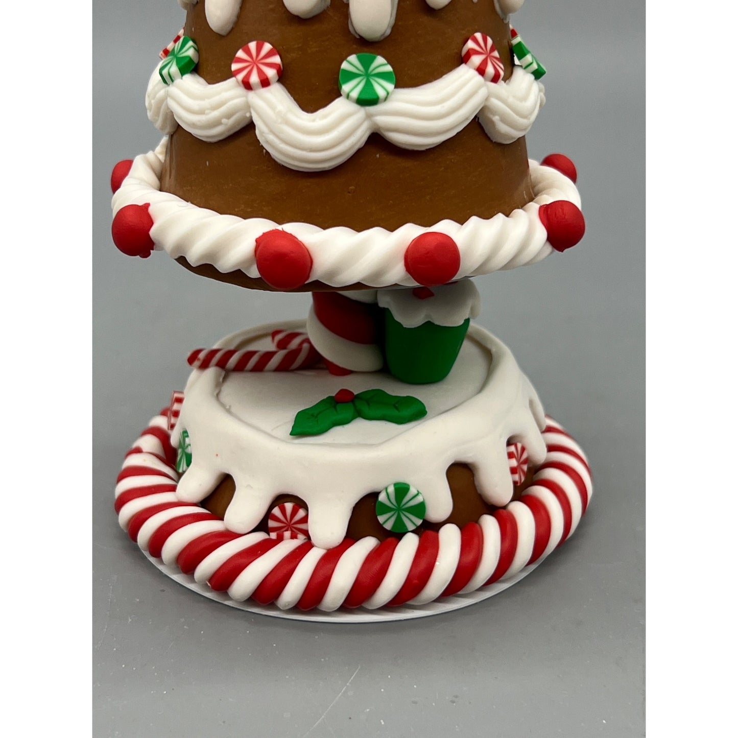 Gingerbread Tree Decoration With Candy Cane & Peppermint Accents 9.5” Hand Decorated