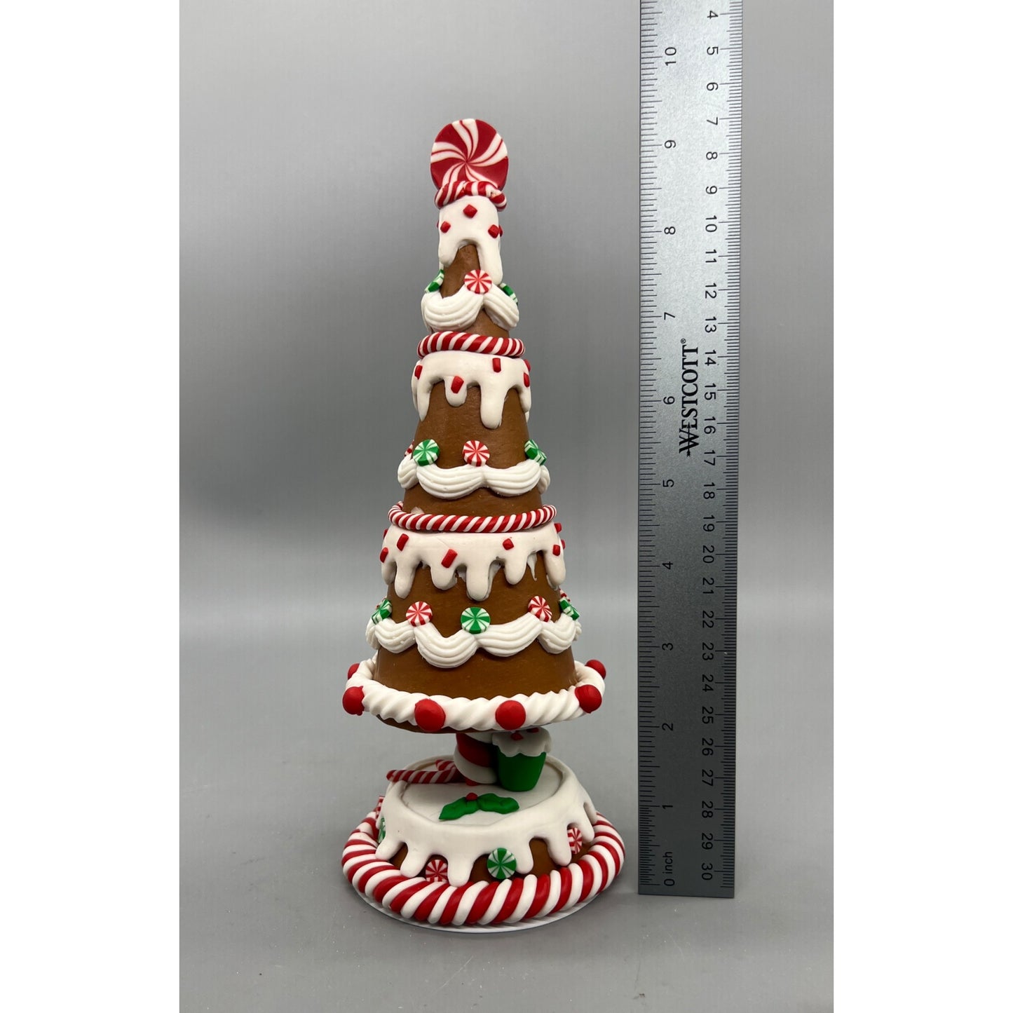 Gingerbread Tree Decoration With Candy Cane & Peppermint Accents 9.5” Hand Decorated