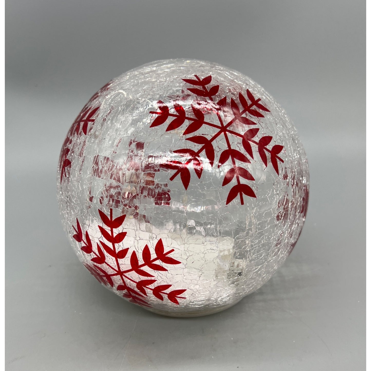 Hand-Painted Red Snowflake LED Crackle Glass Sphere Decoration 5.5”