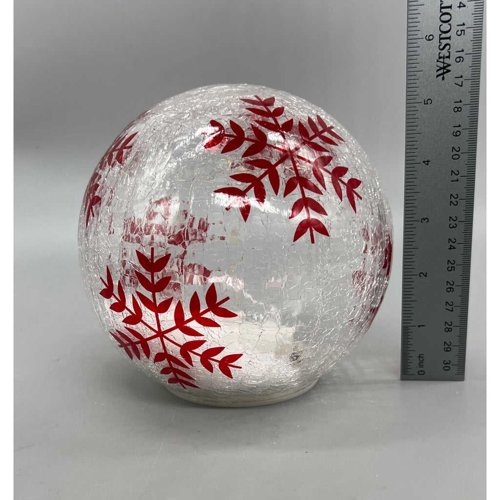 Hand-Painted Red Snowflake LED Crackle Glass Sphere Decoration 5.5”