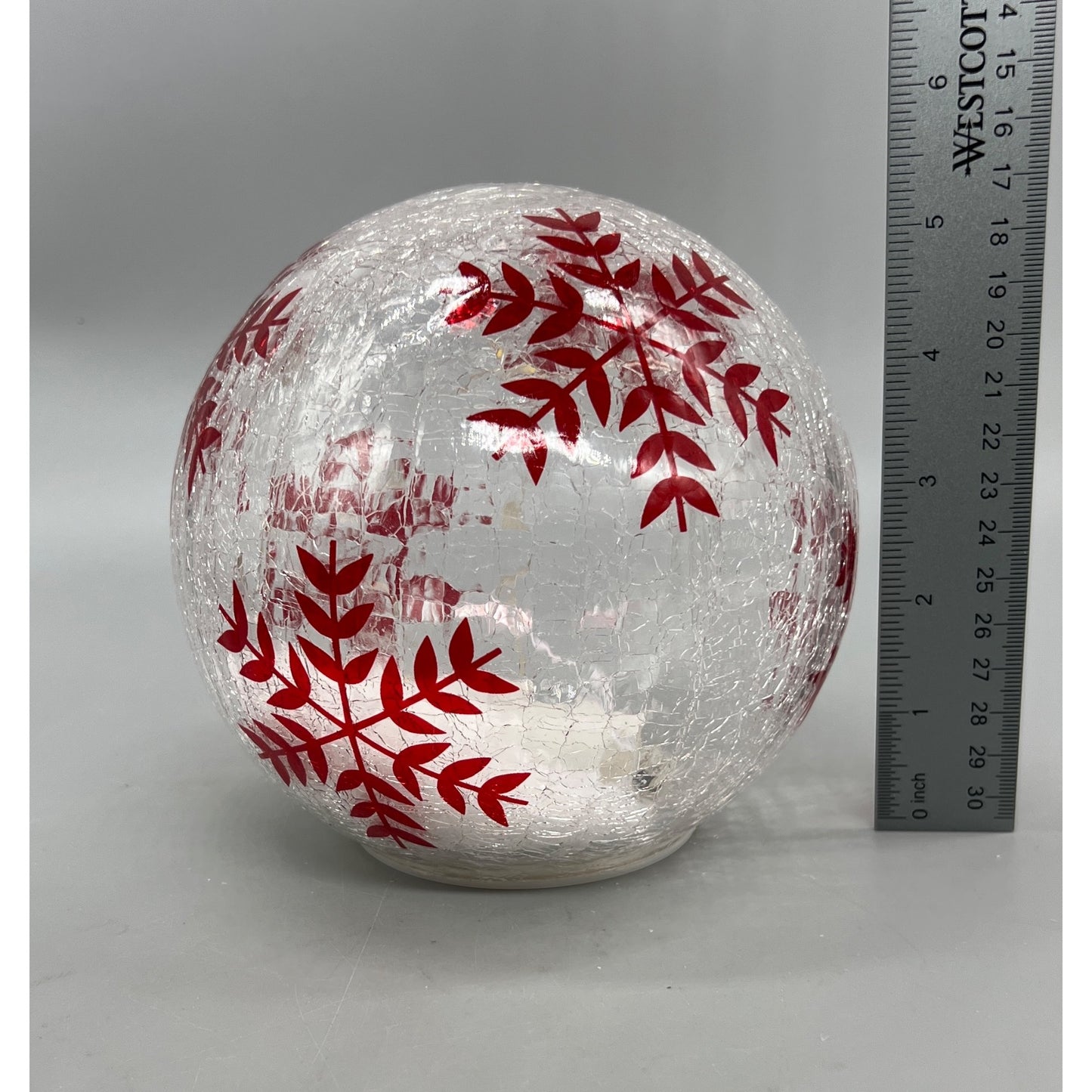 Hand-Painted Red Snowflake LED Crackle Glass Sphere Decoration 5.5”