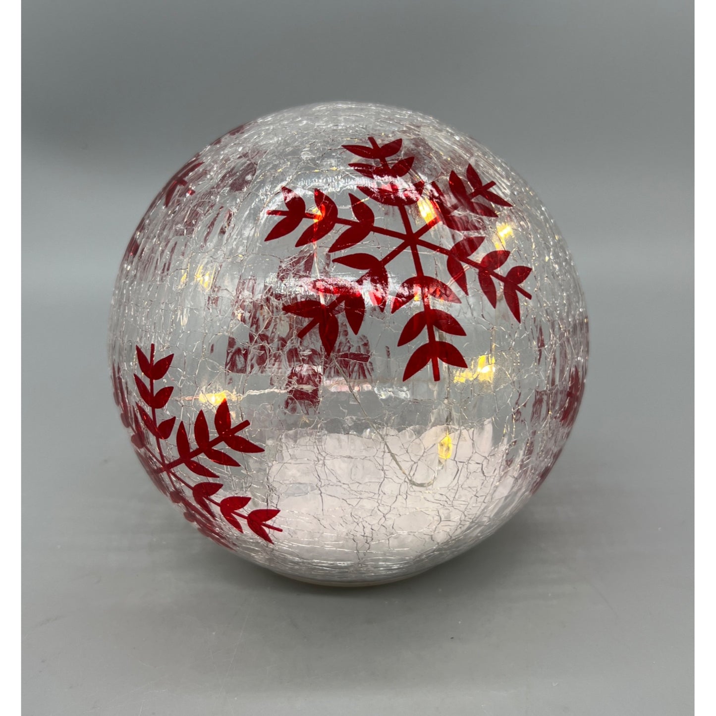 Hand-Painted Red Snowflake LED Crackle Glass Sphere Decoration 5.5”