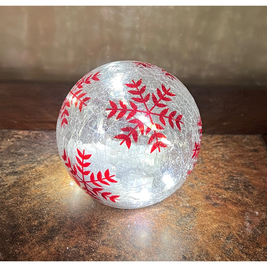 Hand Painted Crackle Glass Globe With LED Lights & Snowflake Design 4.5"