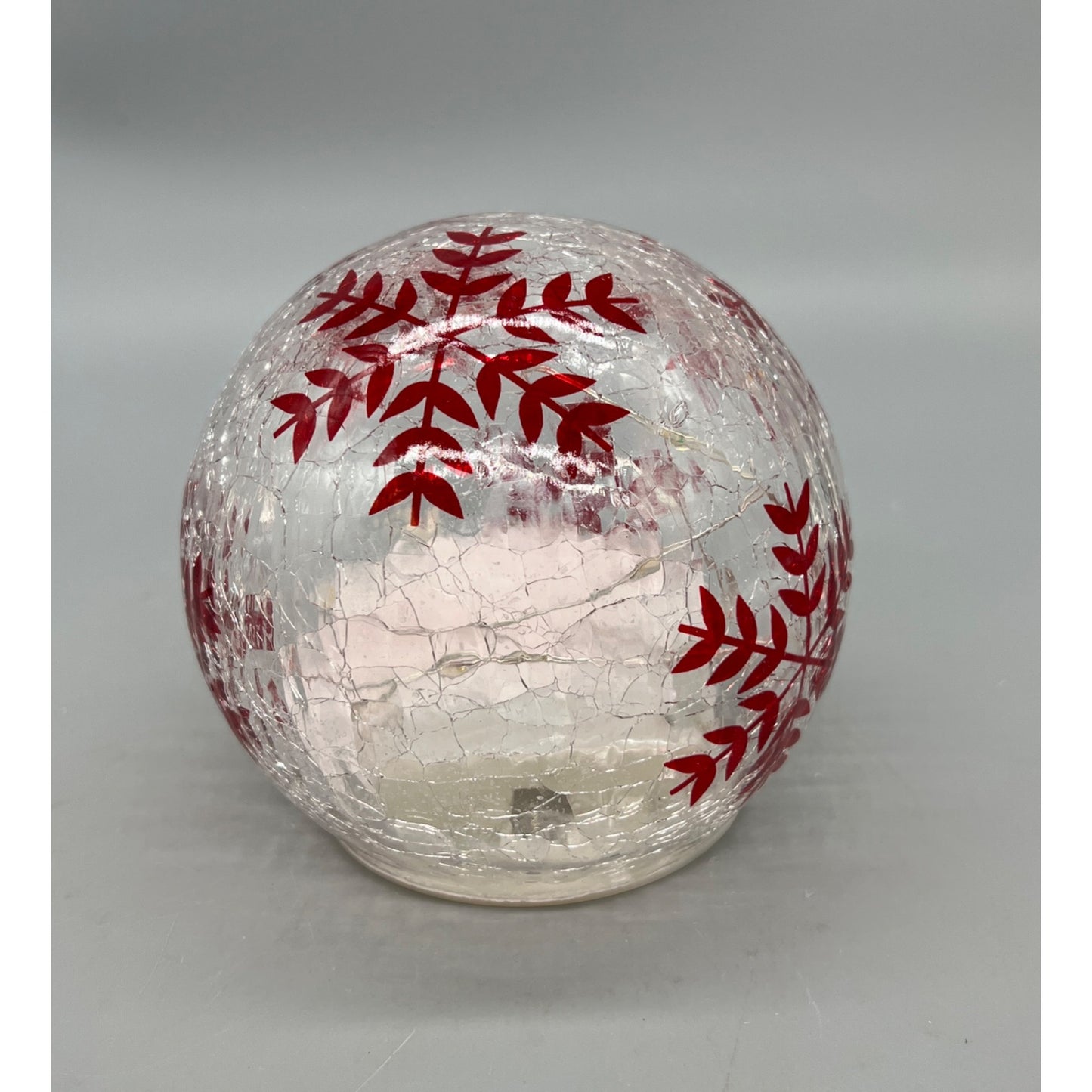Hand Painted Crackle Glass Globe With LED Lights & Snowflake Design 4.5"