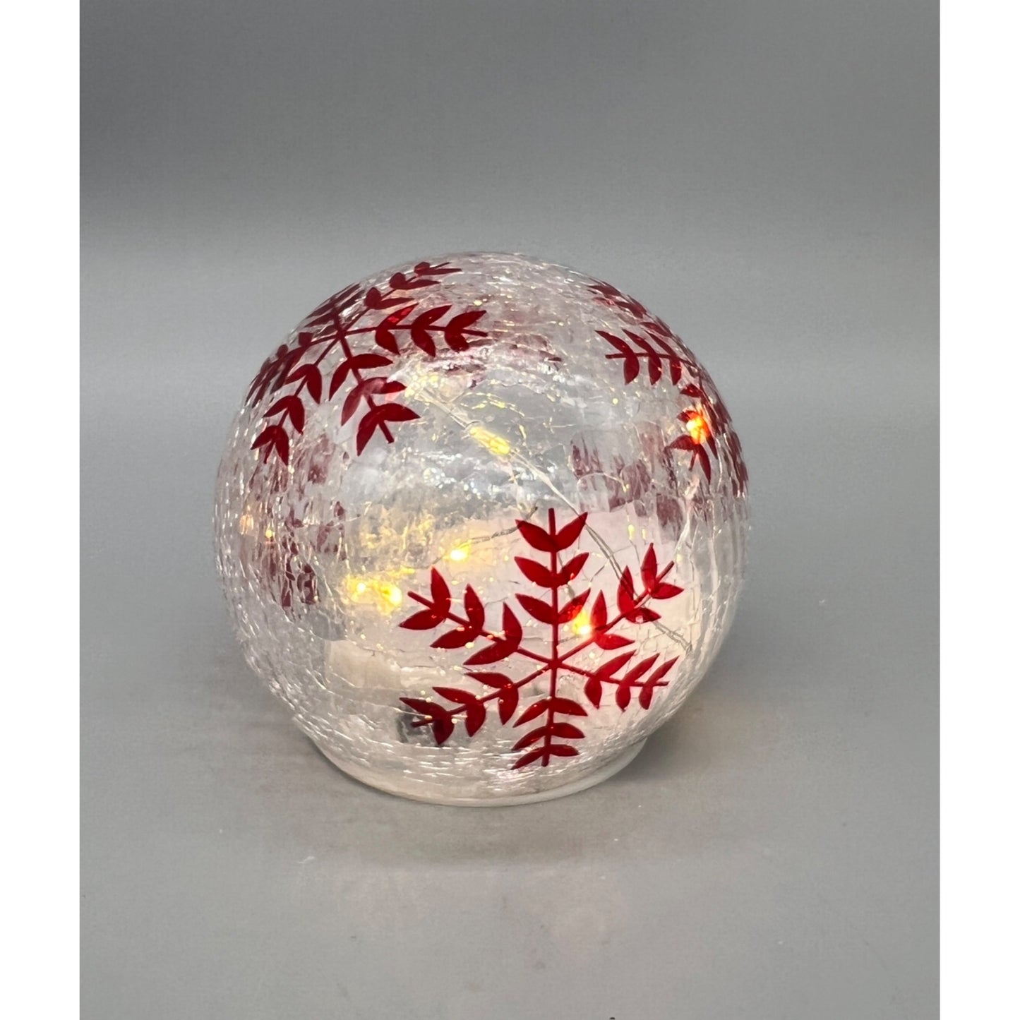 Hand Painted Crackle Glass Globe With LED Lights & Snowflake Design 4.5"
