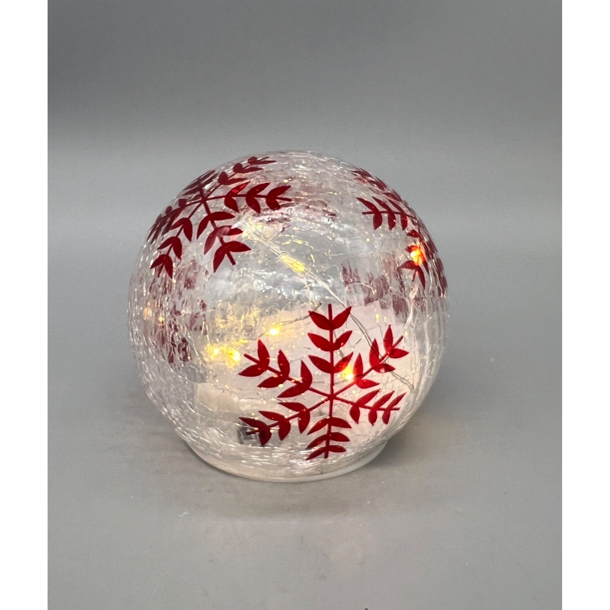 Hand Painted Crackle Glass Globe With LED Lights & Snowflake Design 4.5"
