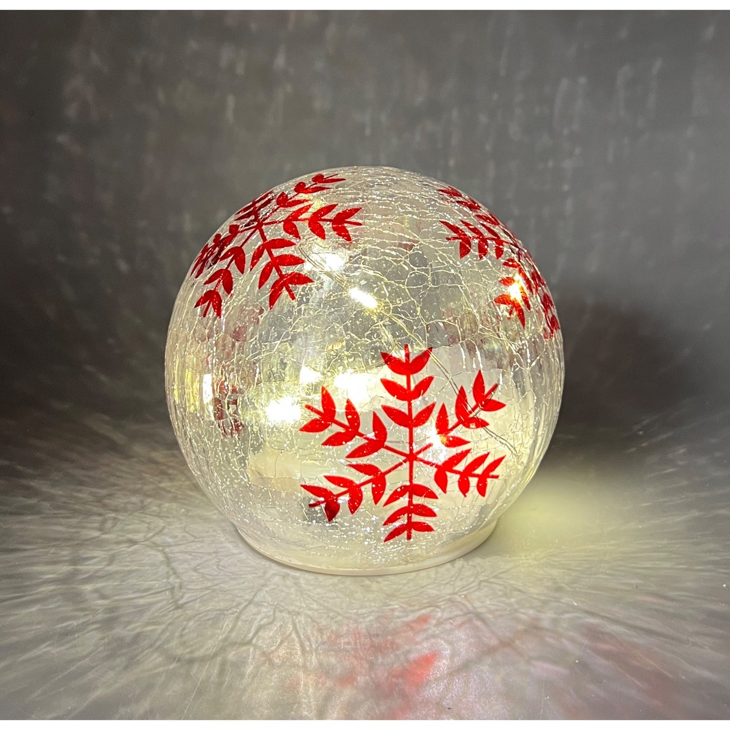 Hand Painted Crackle Glass Globe With LED Lights & Snowflake Design 4.5"