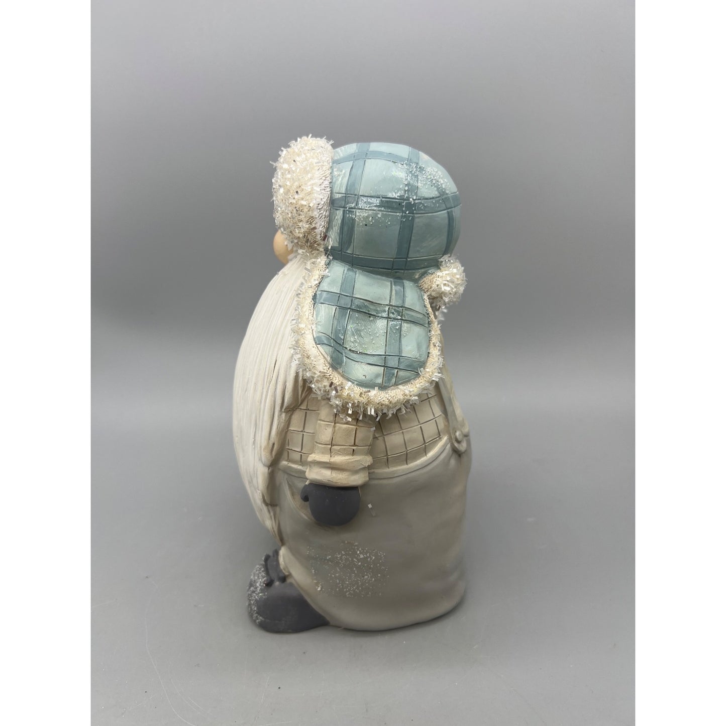 Snowy Winter Gnome Figurine With Tree 8" Tall Hand-Painted Resin Holiday Decor