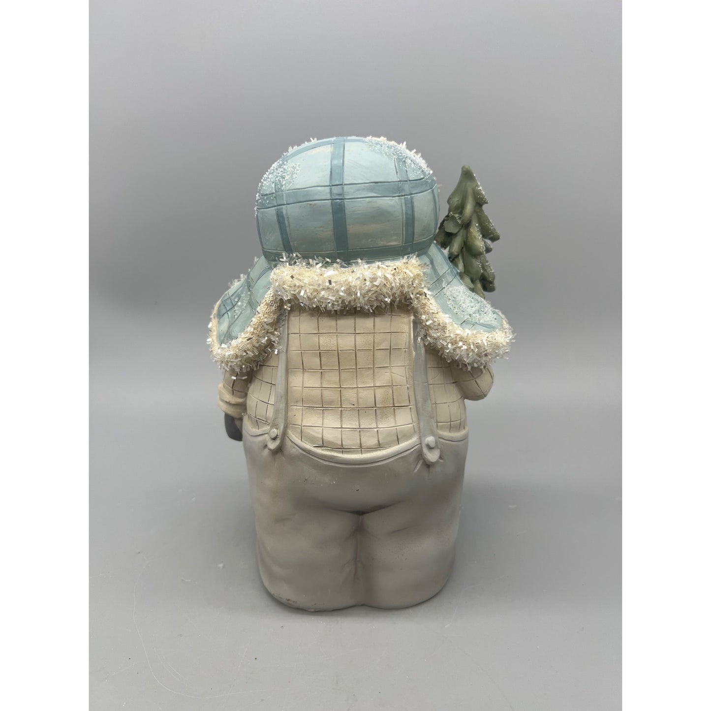 Snowy Winter Gnome Figurine With Tree 8" Tall Hand-Painted Resin Holiday Decor