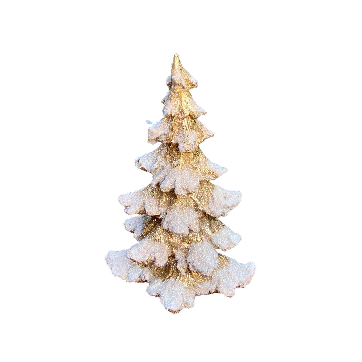 Glittery Gold & White Snow-Dusted Decorative Christmas Tree Figurine - 9" Tall