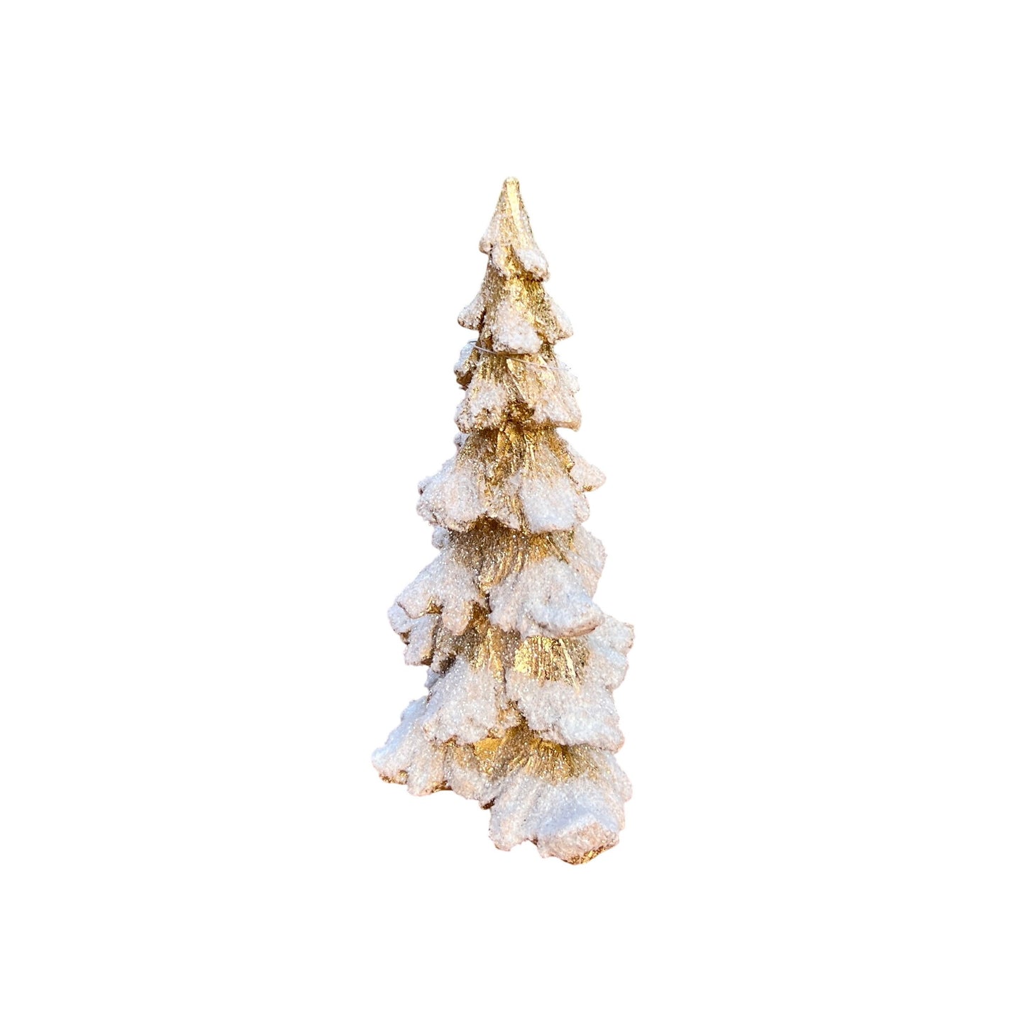 Glittery Gold & White Snow-Dusted Decorative Christmas Tree Figurine - 9" Tall
