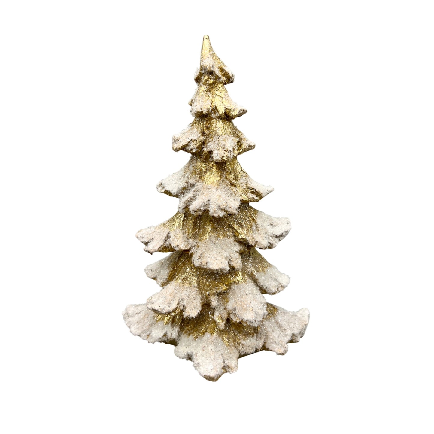 Glittery Gold & White Snow-Dusted Decorative Christmas Tree Figurine - 9" Tall