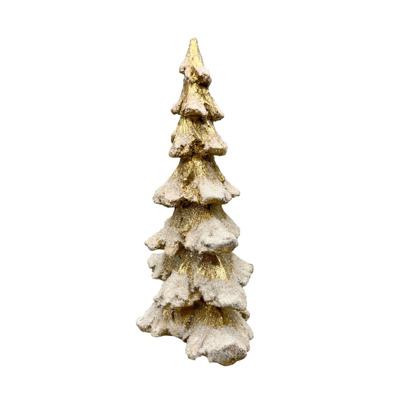 Glittery Gold & White Snow-Dusted Decorative Christmas Tree Figurine - 9" Tall