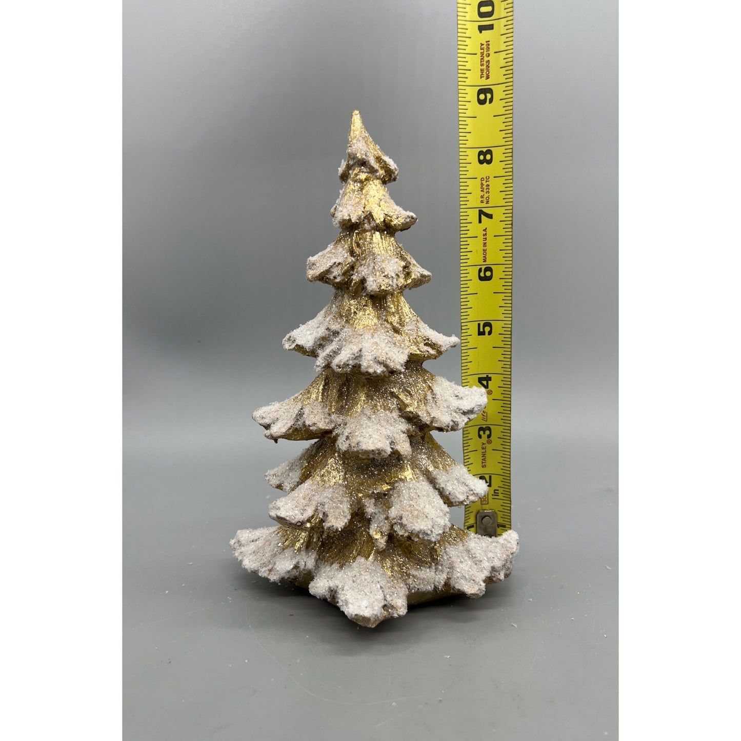 Glittery Gold & White Snow-Dusted Decorative Christmas Tree Figurine - 9" Tall