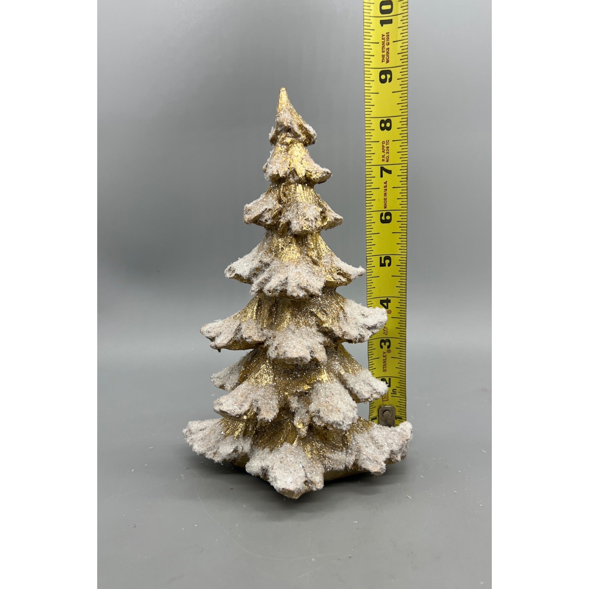 Glittery Gold & White Snow-Dusted Decorative Christmas Tree Figurine - 9" Tall