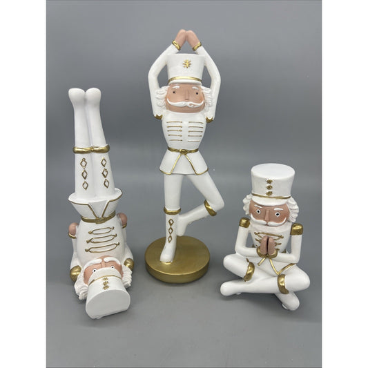 White And Gold  Soldier Yoga (3 Asst) 5” 8” 10” Resin