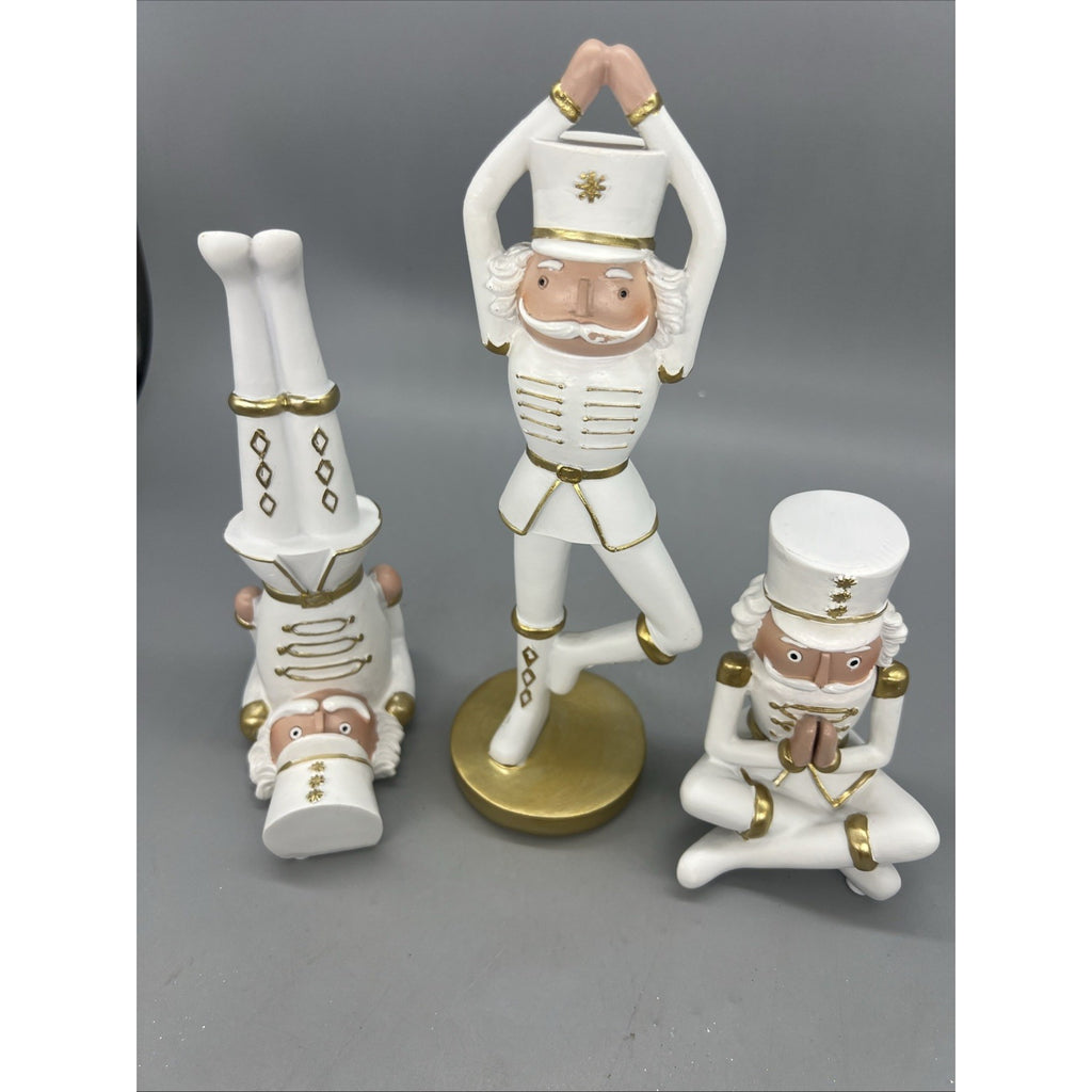 White And Gold  Soldier Yoga (3 Asst) 5” 8” 10” Resin