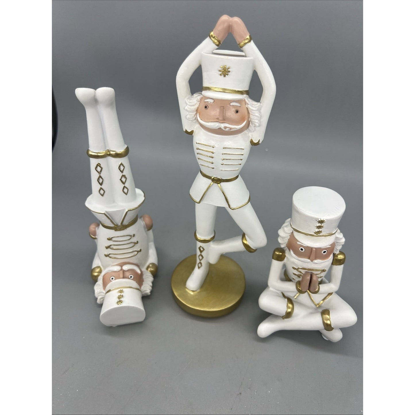 White And Gold  Soldier Yoga (3 Asst) 5” 8” 10” Resin