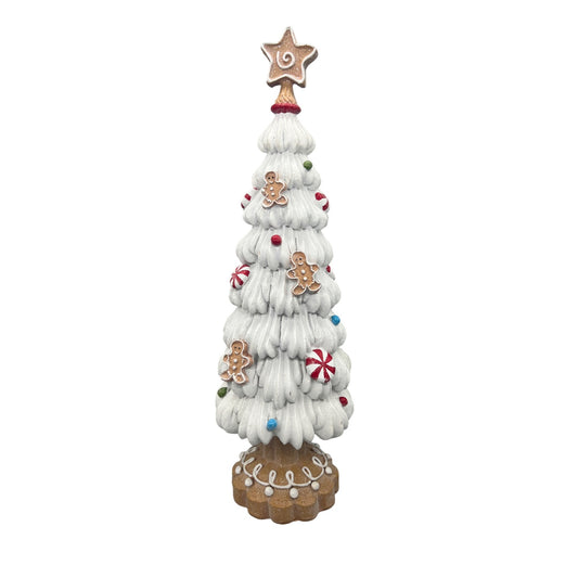 Gingerbread-Themed White Christmas Tree Decoration With Peppermint Accents & Star Topper - 15" Tall