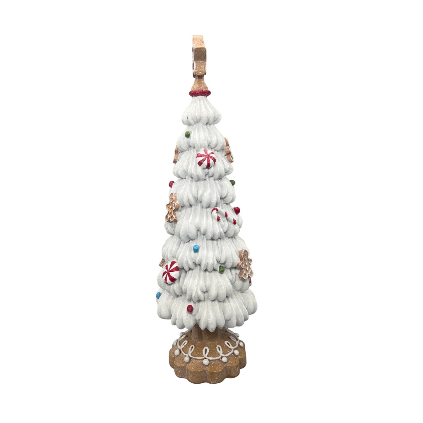 Gingerbread-Themed White Christmas Tree Decoration With Peppermint Accents & Star Topper - 15" Tall