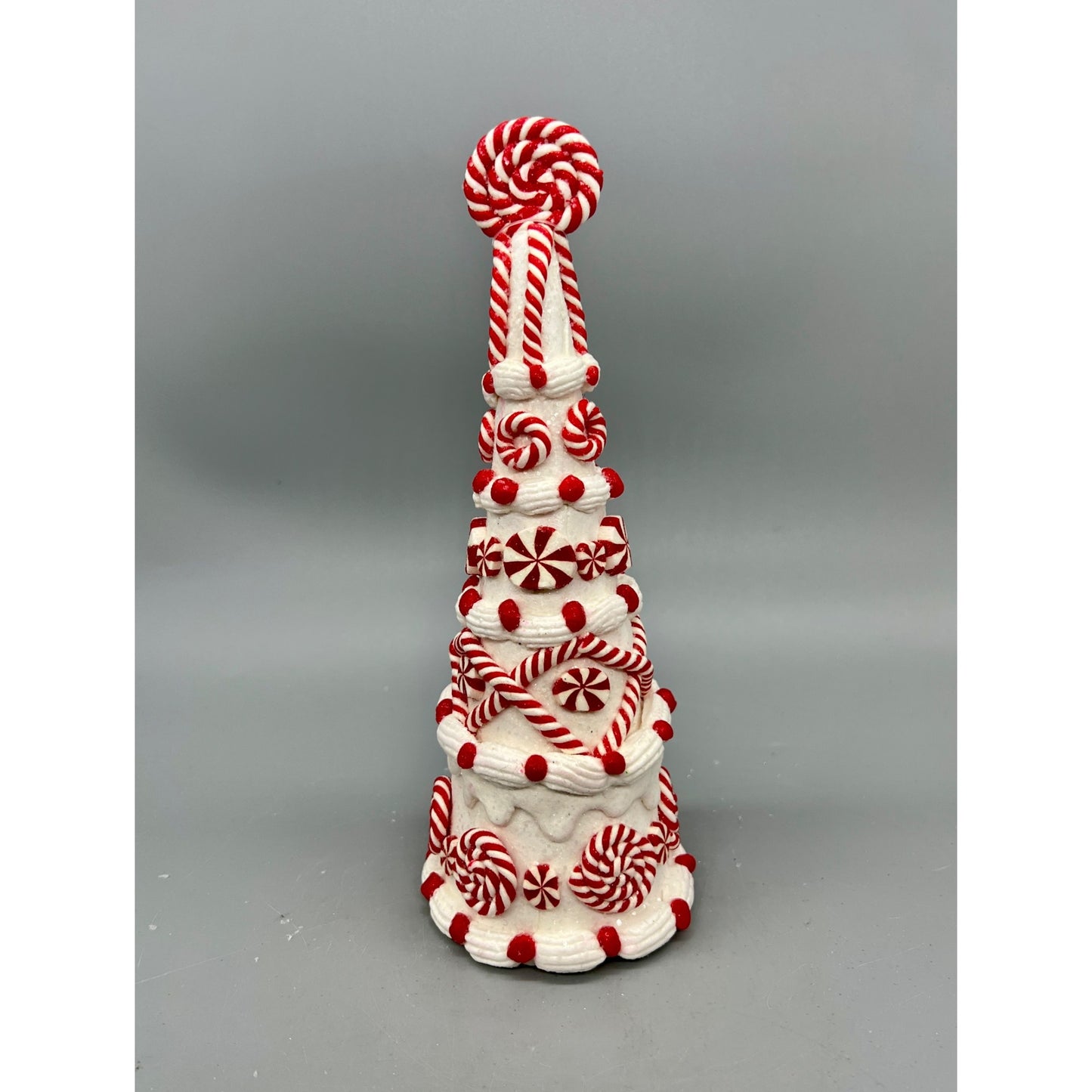 9" Glitter Candy Tree With Red & White Peppermint Candy Design Hand Decorated