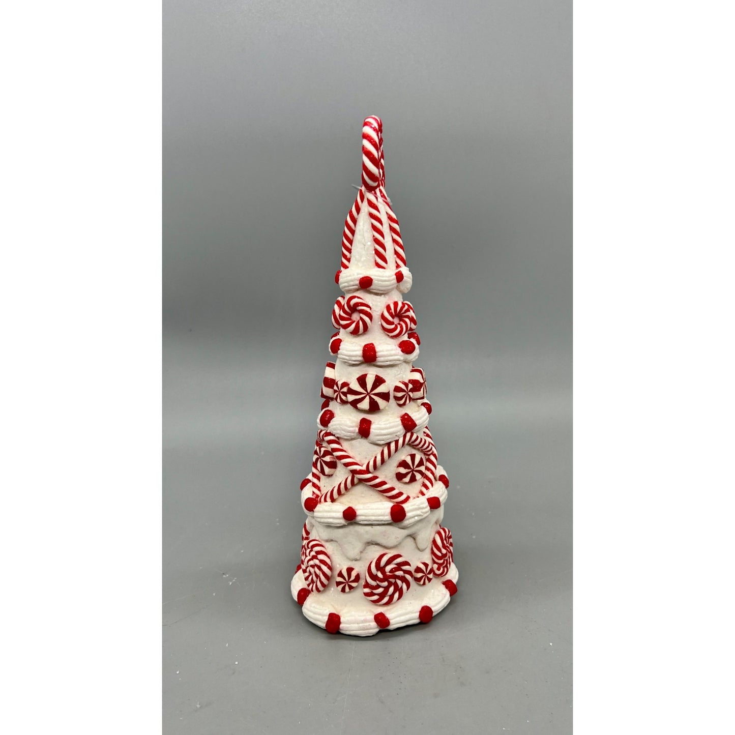 9" Glitter Candy Tree With Red & White Peppermint Candy Design Hand Decorated