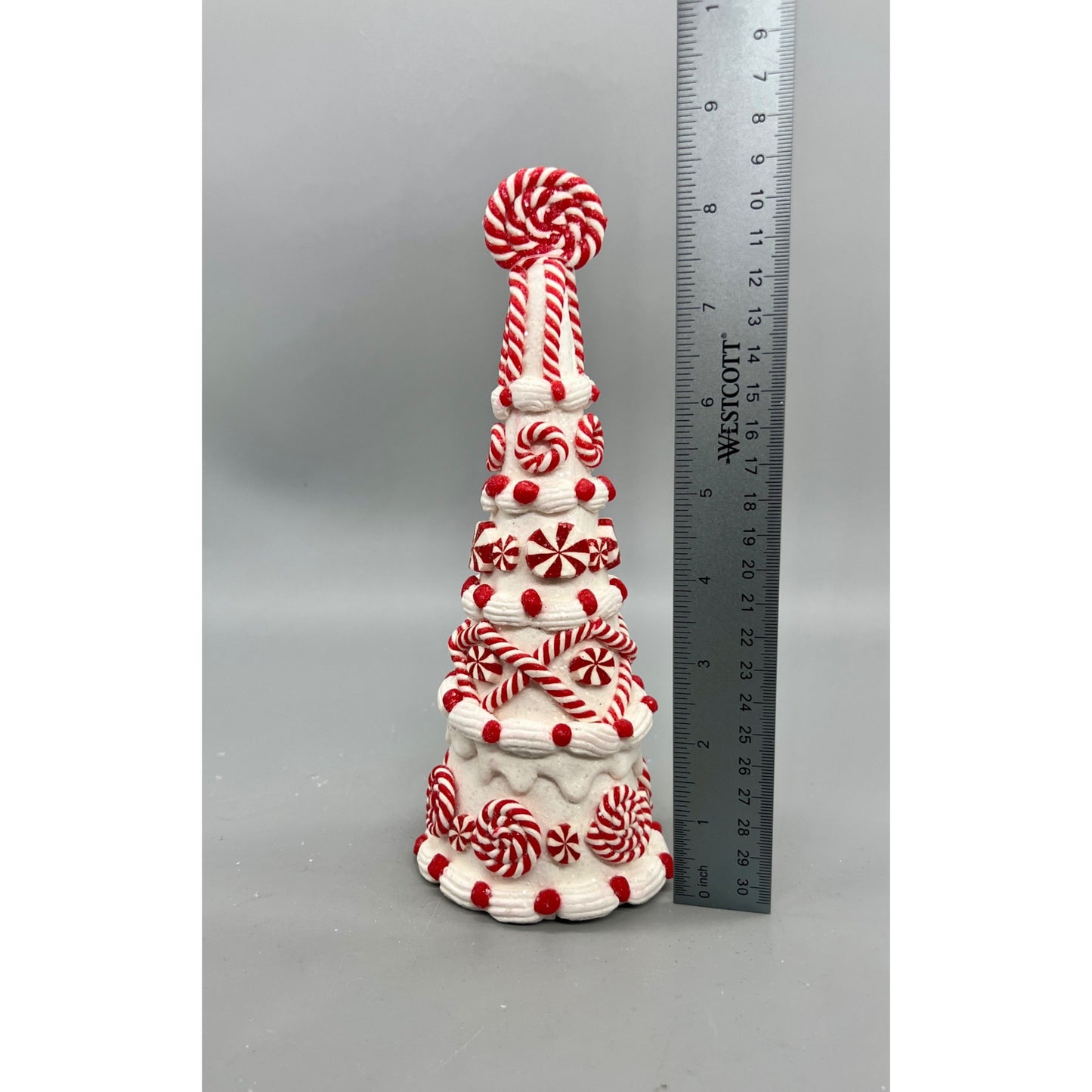 9" Glitter Candy Tree With Red & White Peppermint Candy Design Hand Decorated