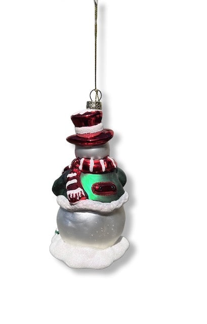 6" Glass Snowman Ornament with Christmas Tree