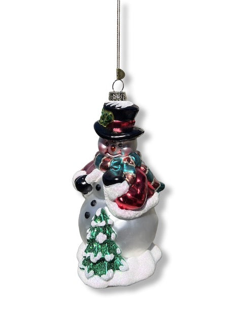 6" Glass Snowman Ornament with Christmas Tree