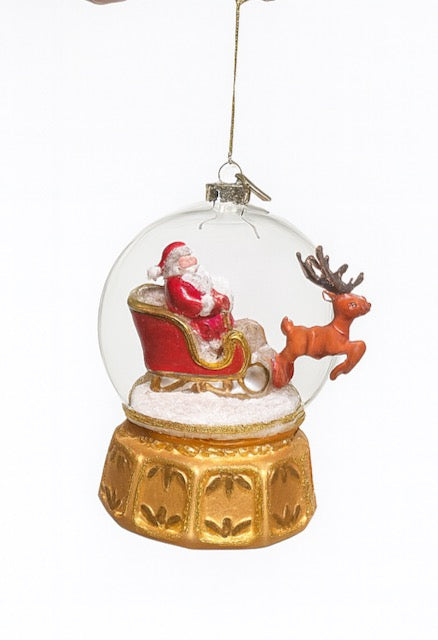 Glass Christmas Ornament 5.5" Santa Sleigh and Reindeer – Eric Cortina Collection