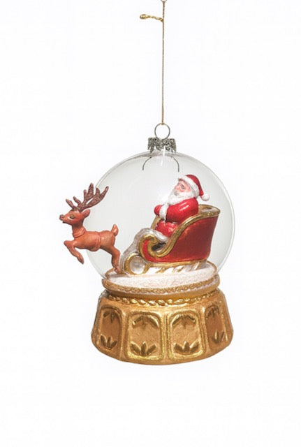 Glass Christmas Ornament 5.5" Santa Sleigh and Reindeer – Eric Cortina Collection