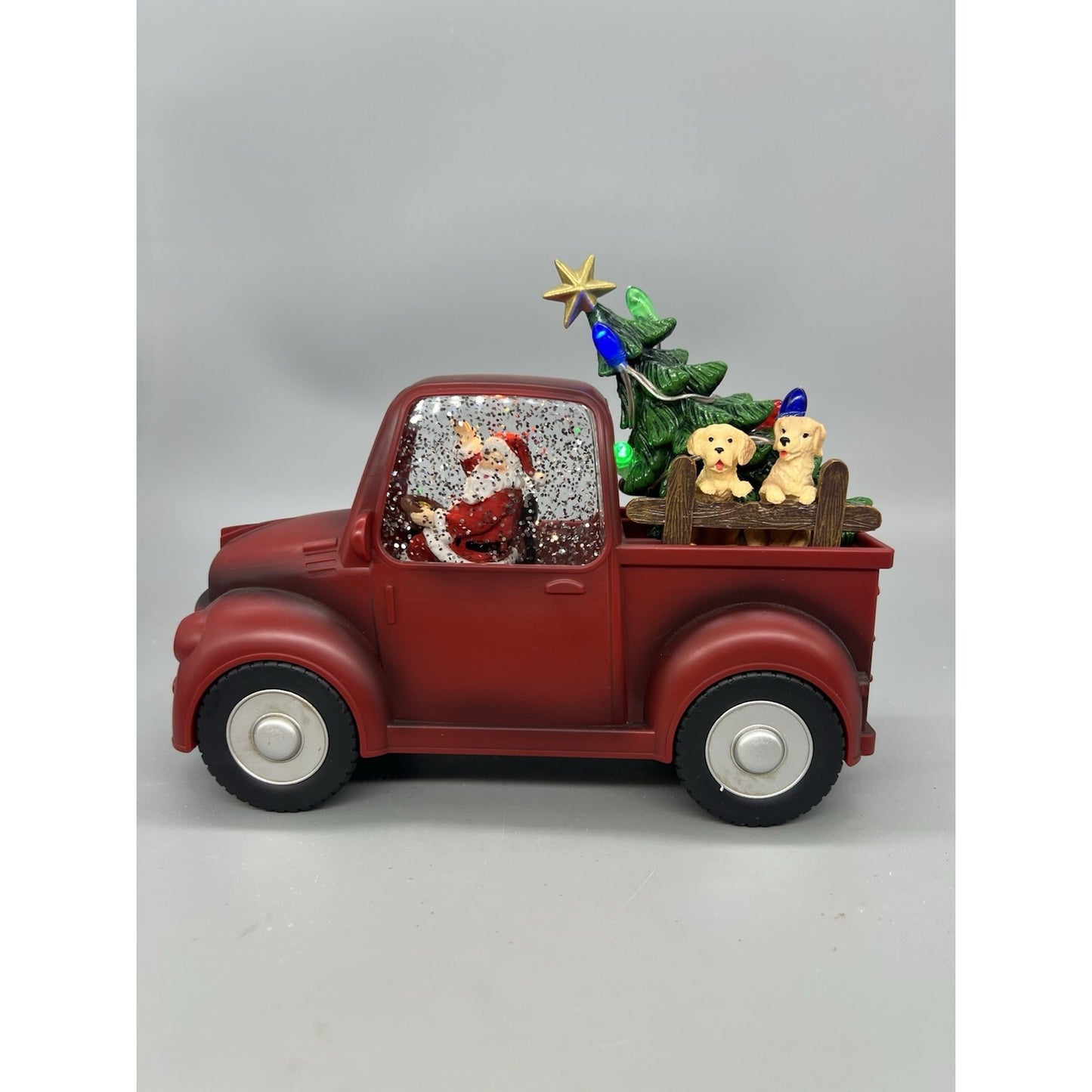 9” Santa And Dog In Lighted Water Truck