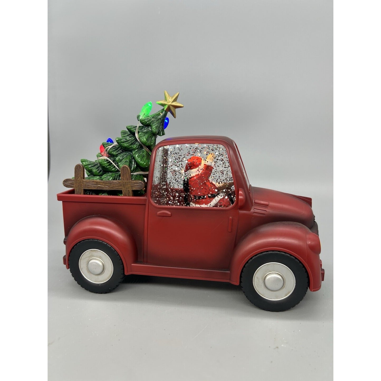 9” Santa And Dog In Lighted Water Truck