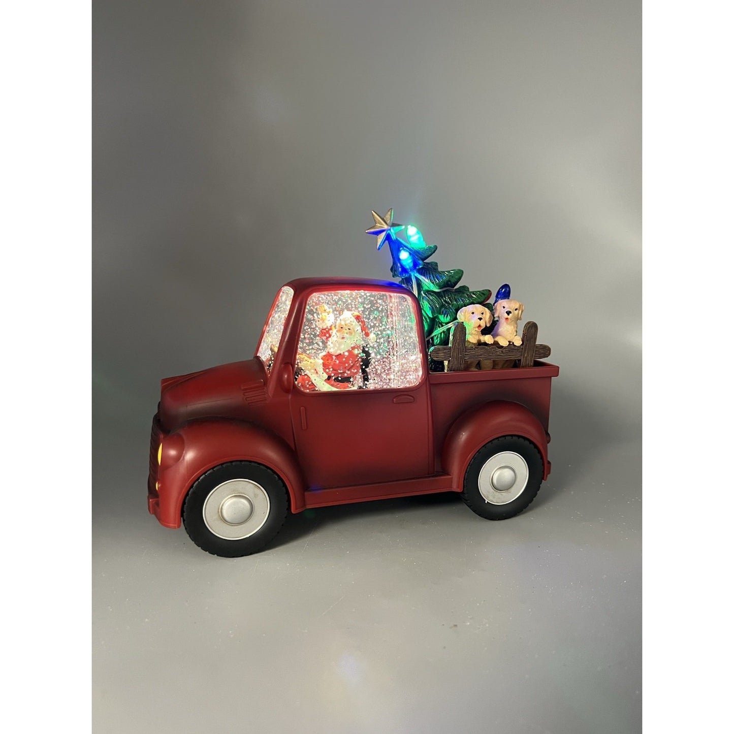 9” Santa And Dog In Lighted Water Truck