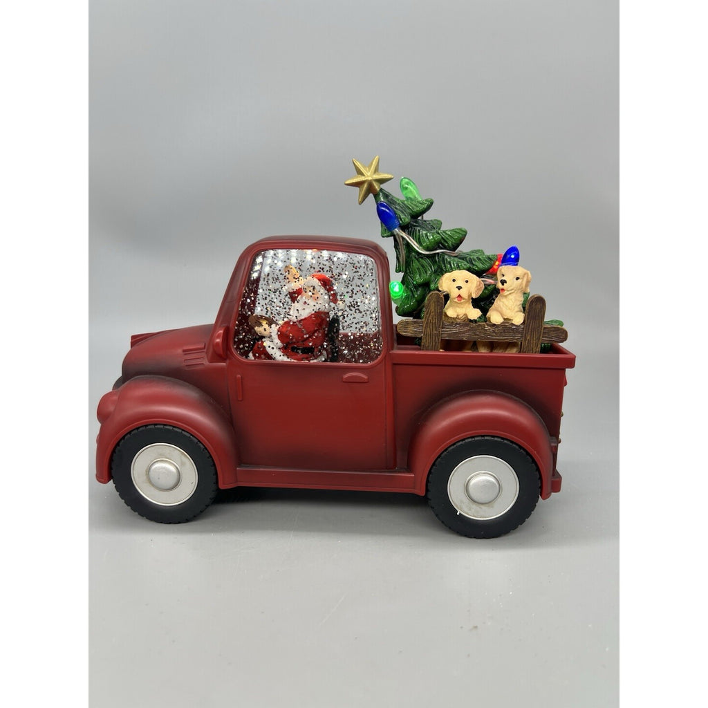 9” Santa And Dog In Lighted Water Truck
