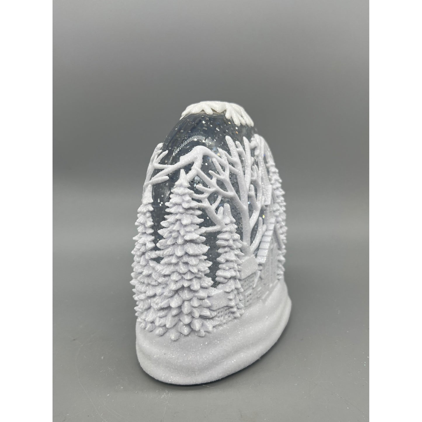 White LED Oval Acrylic Church Scene Water Spinning Snow Globe With Timer