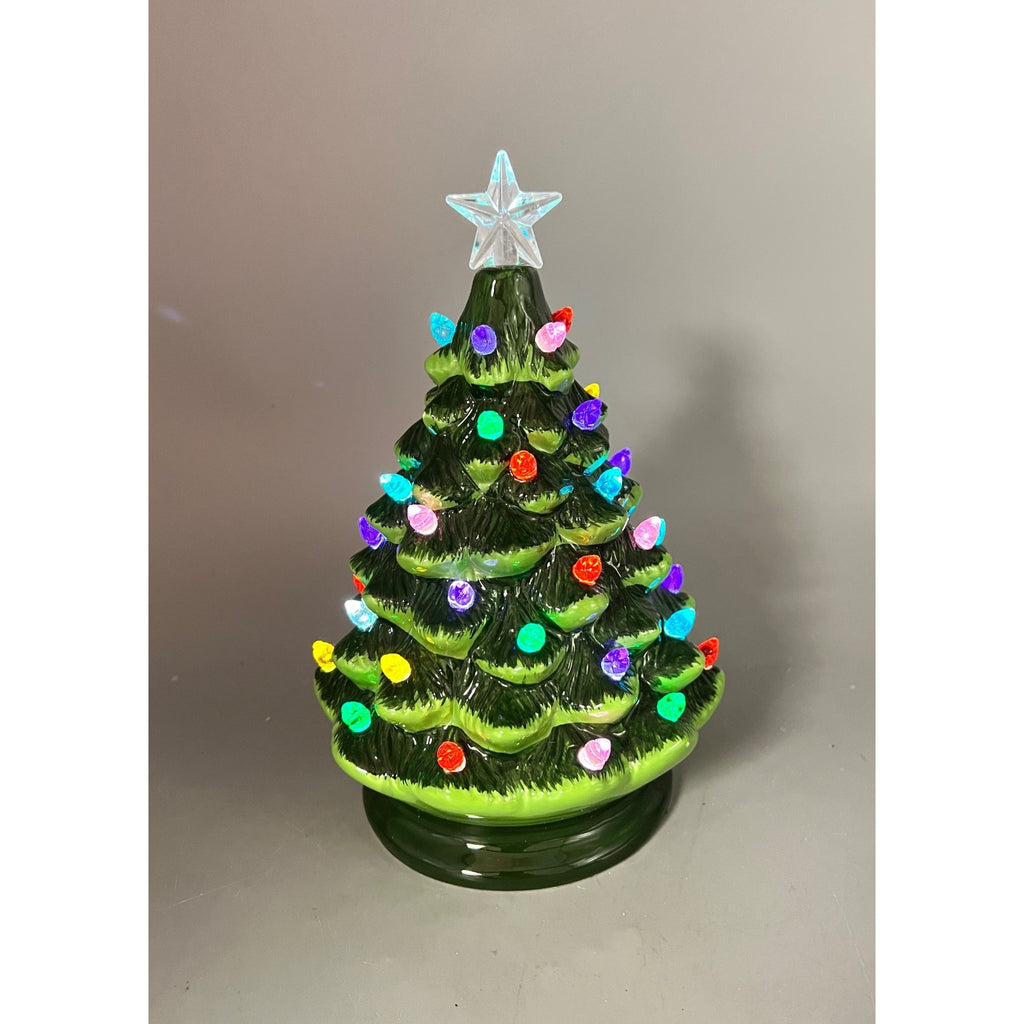 8” Lighted Ceramic Christmas Tree with Multicolor Bulbs & Star Topper