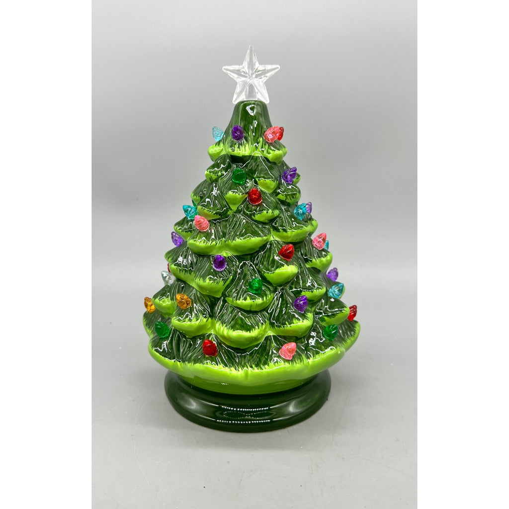 8” Lighted Ceramic Christmas Tree with Multicolor Bulbs & Star Topper