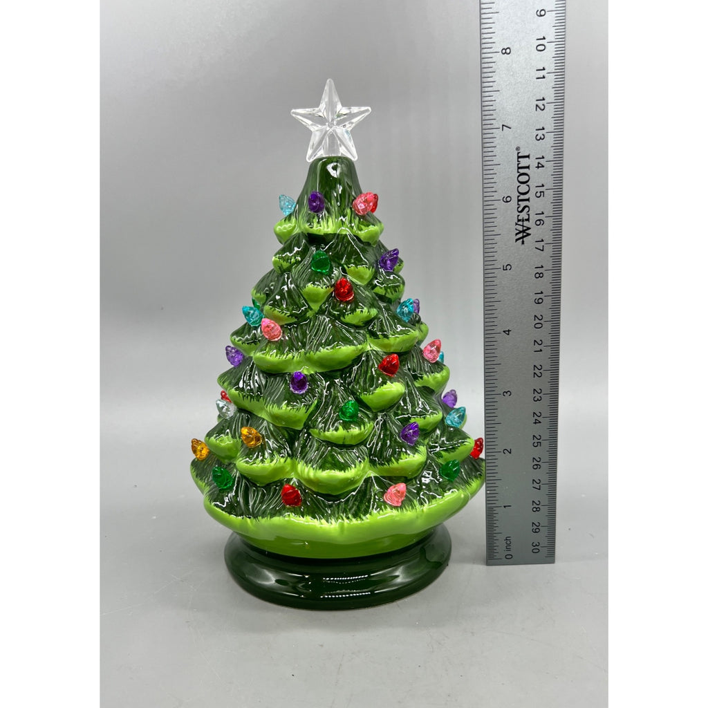8” Lighted Ceramic Christmas Tree with Multicolor Bulbs & Star Topper
