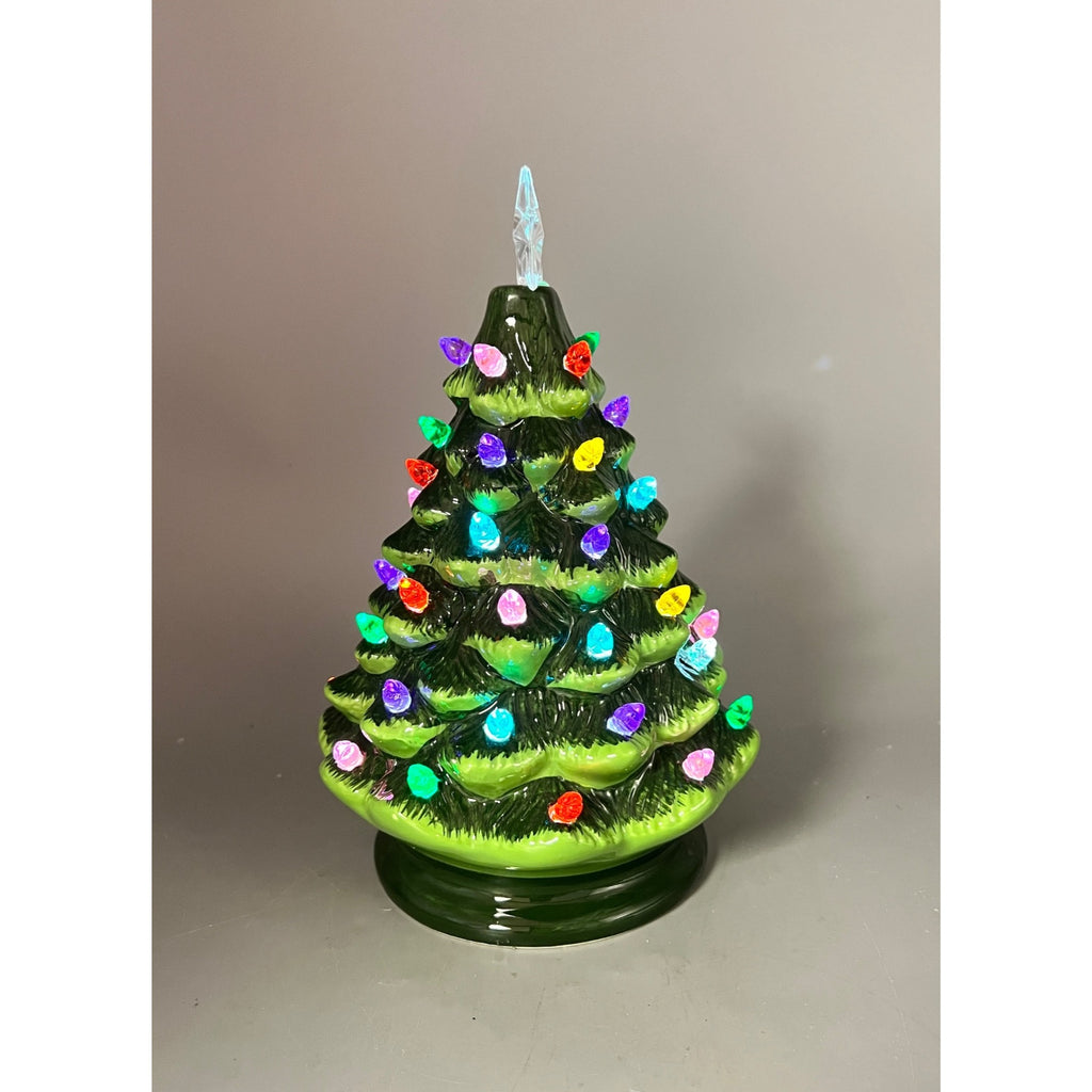8” Lighted Ceramic Christmas Tree with Multicolor Bulbs & Star Topper