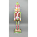 15” Hand Decorated Pastel Pink & Green Christmas Nutcracker Figurine