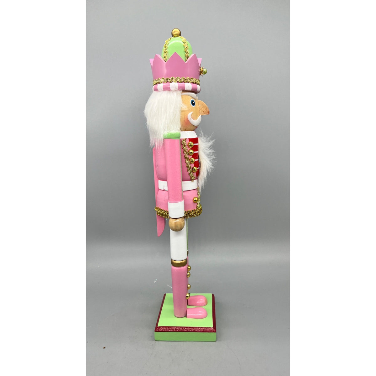 15” Hand Decorated Pastel Pink & Green Christmas Nutcracker Figurine