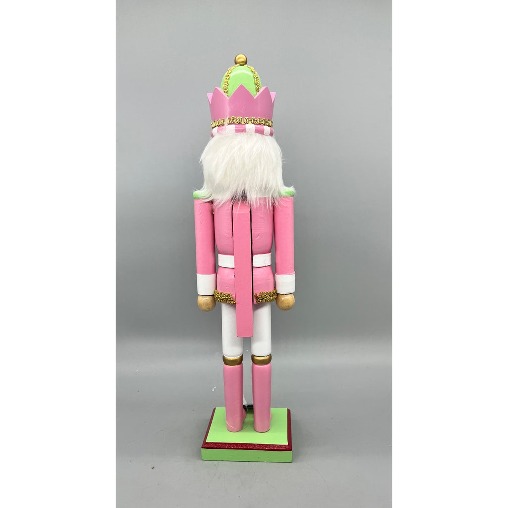 15” Hand Decorated Pastel Pink & Green Christmas Nutcracker Figurine