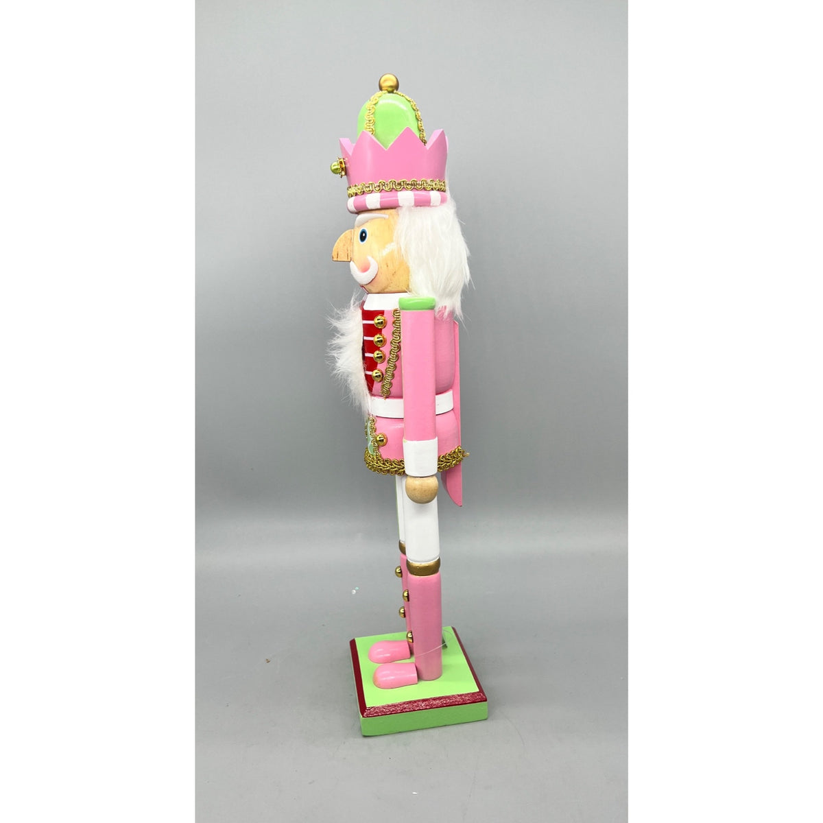 15” Hand Decorated Pastel Pink & Green Christmas Nutcracker Figurine