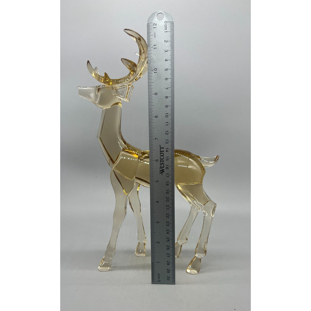Vintage Amber & Clear Faceted Glass Reindeer Figurine  – Standing & Reclining Deer, 7.5" and 12" Sold Separatel