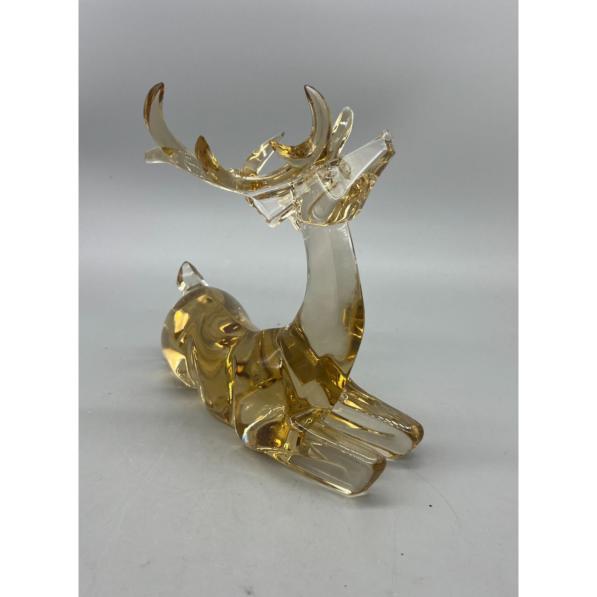 Vintage Amber & Clear Faceted Glass Reindeer Figurine  – Standing & Reclining Deer, 7.5" and 12" Sold Separatel